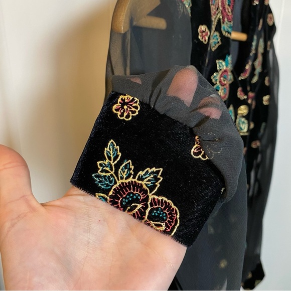 Vintage Jessica Scott Sheer Mesh Velvet Button Top Floral Flowers Black Jacket - Picture 4 of 12